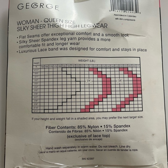 NWT George Thigh High Legwear Black Queen 2x #1806 Silky Sheer Lace Top - Picture 2 of 3